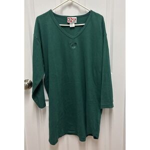 Mickey Inc Disney V Neck Long Sleeve T Shirt‎ Forest Green OS Embroidered Mouse